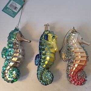 Seahorse Glass Glitter Christmas Ornaments - Set of 3
